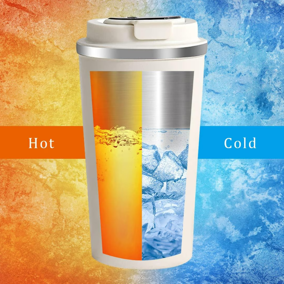 Cana termica, Zola, 500 ml, termos din otel inoxidabil si plastic, afisaj LED temperatura, 8.5x16 cm, alb Cana termica, Zola, 500 ml, termos din otel inoxidabil si plastic, afisaj LED temperatura, 8.5x16 cm, alb